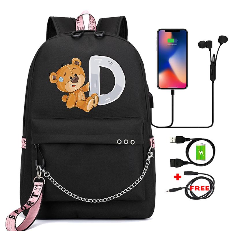 Рюкзак Little Bear с 26 английскими буквами, детская сумка для книг, школьная сумка для косплея для мальчиков и девочек, большой вместительный дорожный рюкзак для детей