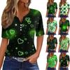Женская футболка Tee St. День Святого Патрика Принт Пуговица Короткий рукав Повседневный Выходной Модный Базовый V-образный вырез Обычный Топ