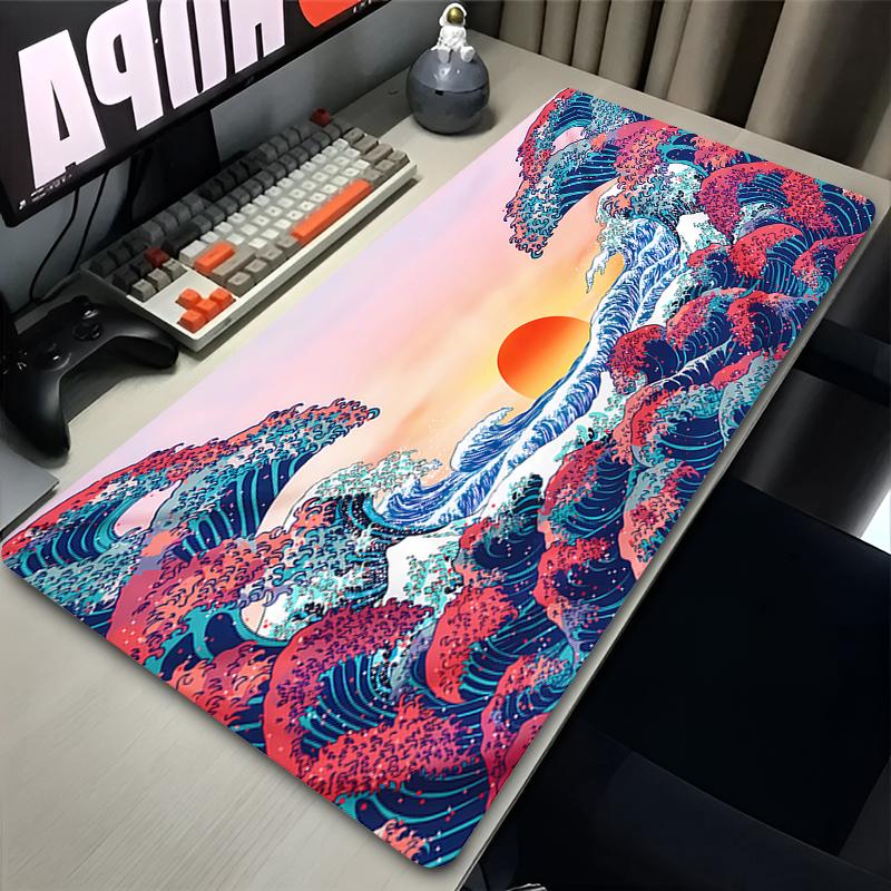 1pc Mouse Pads Hd Print Extended Desk Mat Gaming Huge Waves Keyboard Pad Nonslip Rubber Base Extended Black And White Mousepad