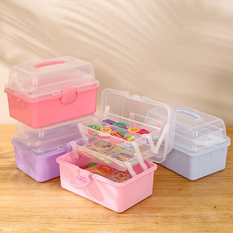 3-Tier Foldable Storage Box Children's Hair Accessories Organizer with Handles- Cute Jewelry Case Portable Medicine Cabinet