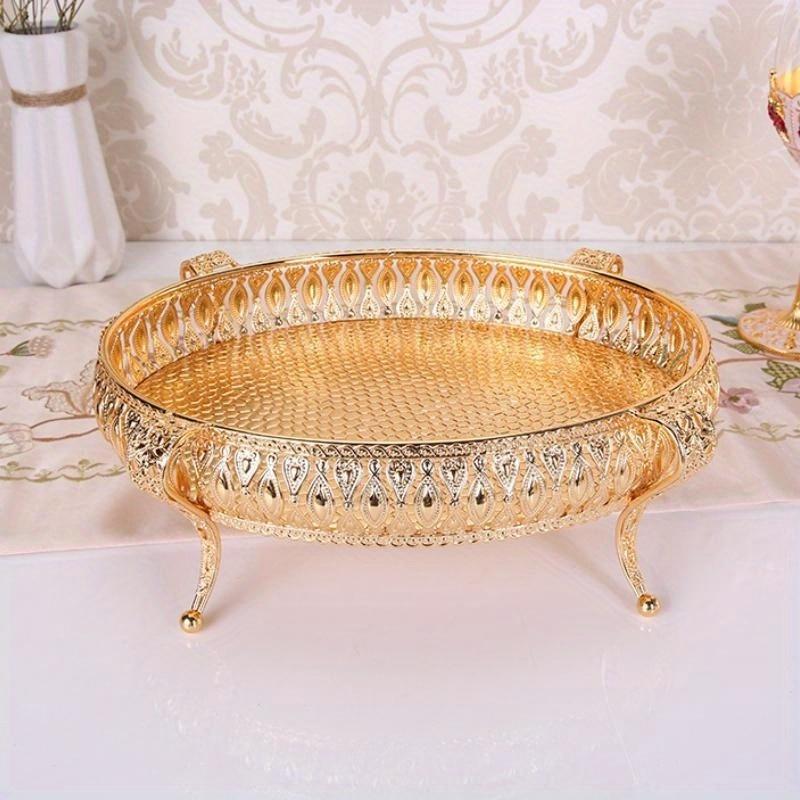 Винтажный роскошный золотой поднос для фруктов, золотая круглая квадратная тарелка для фруктов, многоцелевая металлическая закусочная бижутерия для домашнего стола, тарелка для хранения, столовая одежда
