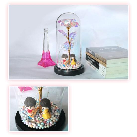 Светодиодная лампа Стеклянный колпак Роза Цветок Микроландшафт Декоративный свет Рождественский подарок