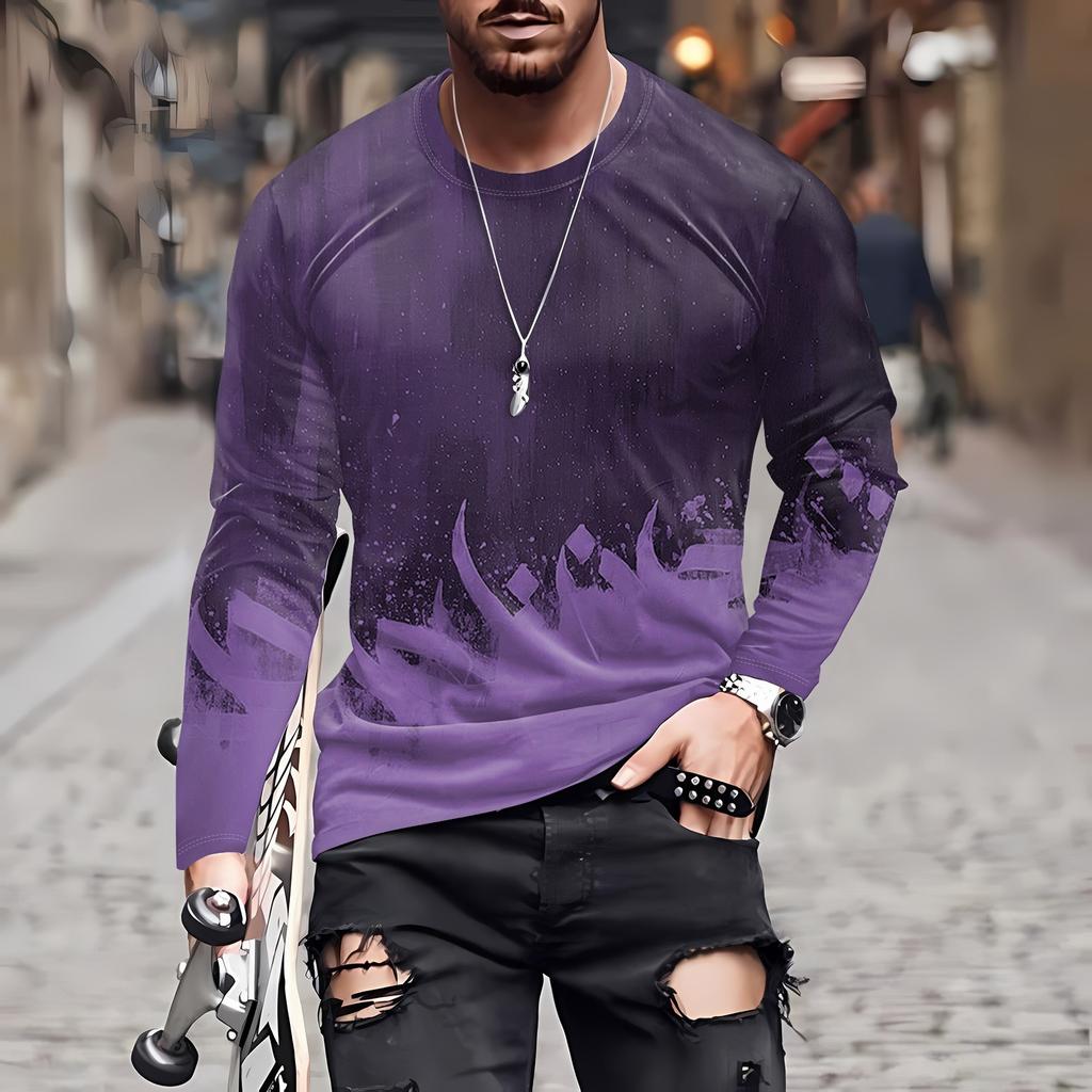Men's T Shirt O-Neck Clothing Apparel Outdoor Long Sleeve Print Fashion Designer Vintage