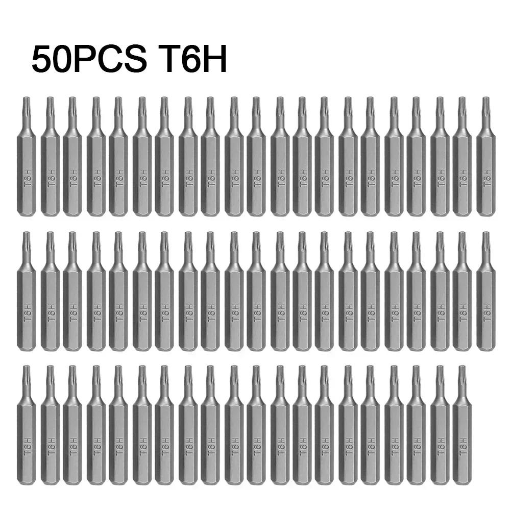 50pcs 4mm Small Hex Shank Screwdriver Bits Set T6H/T7H/T8H/T9H/T10H/T15H/T20H/T25H For Torx Plum Blossom Head Hand Tools