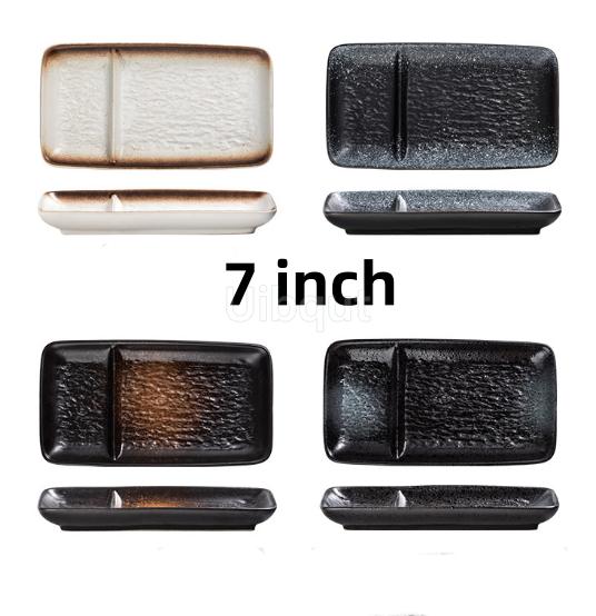 ceramic Dumplings 2 grids plates vinegar dish sushi grilled seasoning plate Creative Separation Snack Ceramics Hot Pot Dish