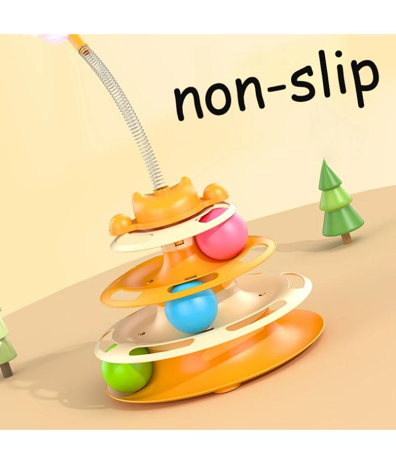 Интерактивная игрушка для кошек Башня для котят Вращающаяся дорожка Роликовые шарики Игрушки с перьями Принадлежности для тренировки питомцев Игрушка для кошачьей башни