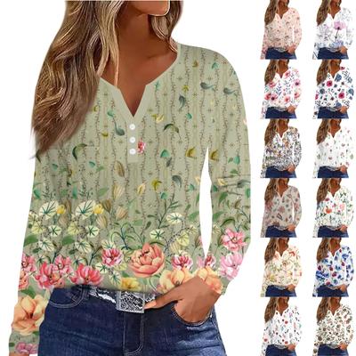 Женская модная повседневная футболка с v-образным вырезом и длинным рукавом с декоративными пуговицами, топ