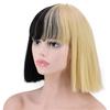 Парик для косплея Sia с живой челкой, подстриженной до глаз, наполовину черный и блонд, средней длины, термостойкий, + шапочка для парика