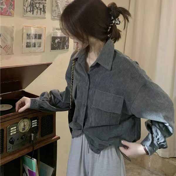 Рубашка в стиле ретро, ​​вельветовое пальто, корейский темпераментный дизайн, кардиган с лацканами, верхняя мода