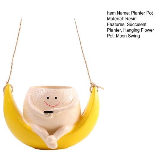 Качающийся лунный горшок из смолы с подвесным лицом и головой, желтый лунный цветочный горшок