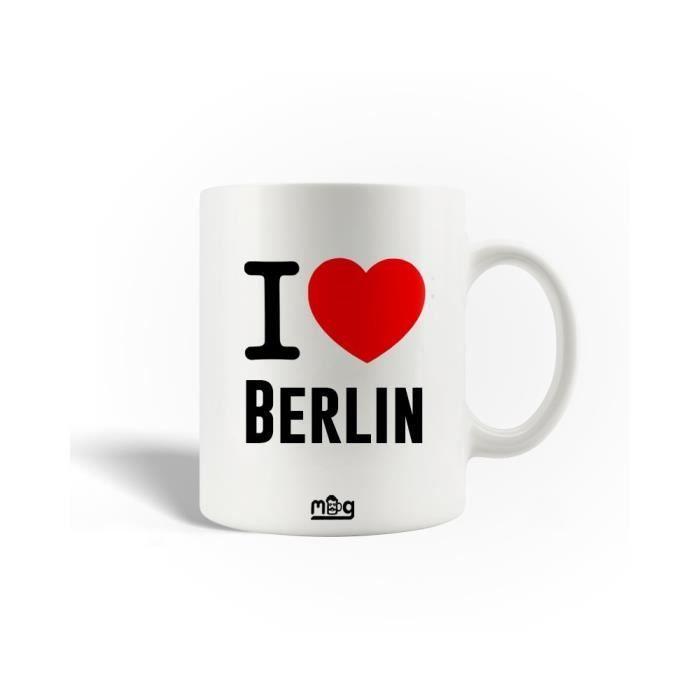 Mug en Céramique - I Love Berlin - 30cl - Blanc - Compatible Lave-Vaisselle - Cylindrique