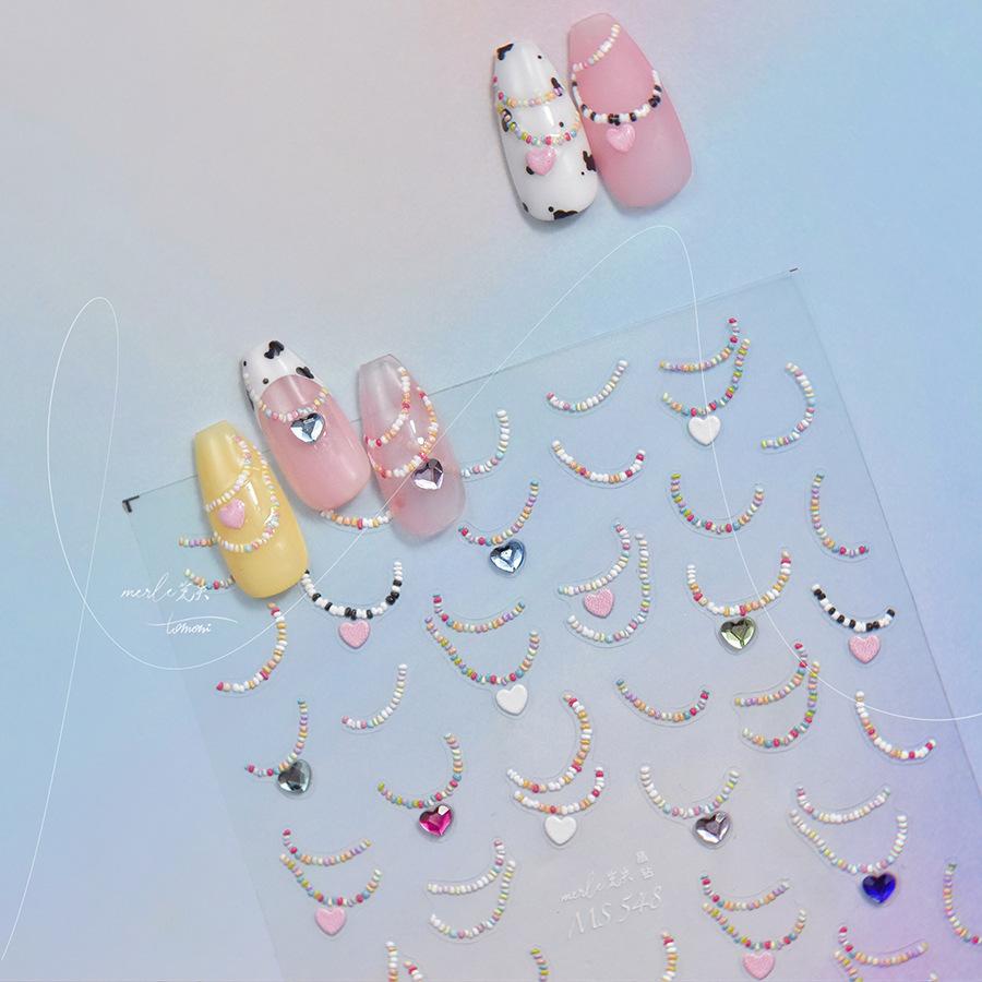 Bright Crystal Nail Art Stickers Retro Nail Sticker Love Necklace Stickers DIY Creative Decoration