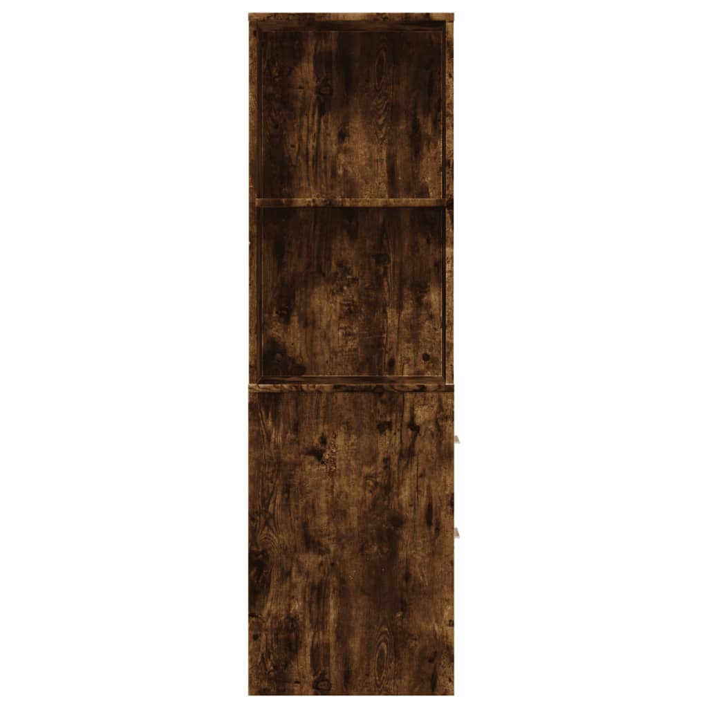 Narrow Bathroom Cabinet with Casters Smoked Oak Wood Based Material