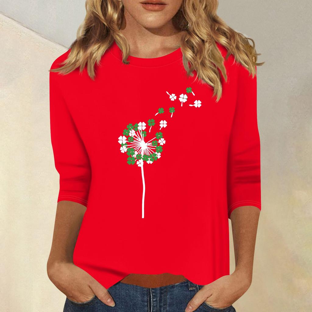 Women's Fashion Casual  Printed Seven Sleeve Round Neck Top