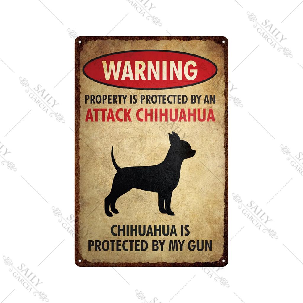 Dog Warning Vintage Tin Sign Animals Pet Metal Posters Lover Protected Pet Metal Wall Decor Plates Farm Home Kennel Metal Plaque
