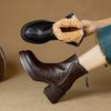 Fashion 2024 New Winter Women Boots Round Toe Chunky Heel Split Leather Shoes for Women Zip Ankle Boots Warm Snow Boots Platform Shoes