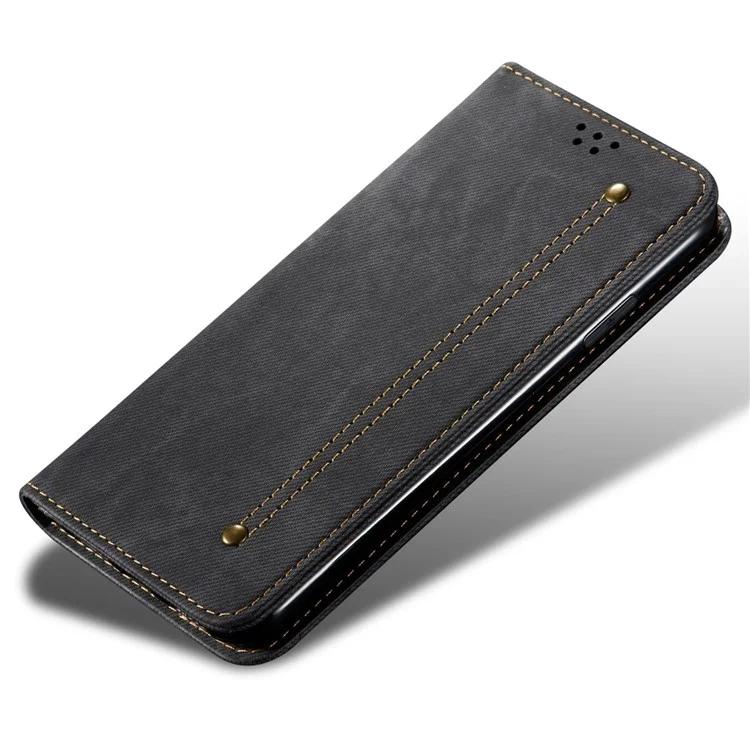 Для Honor X40 5G противоударный кожаный джинсовый чехол с текстурой ткани и подставкой-кошельком