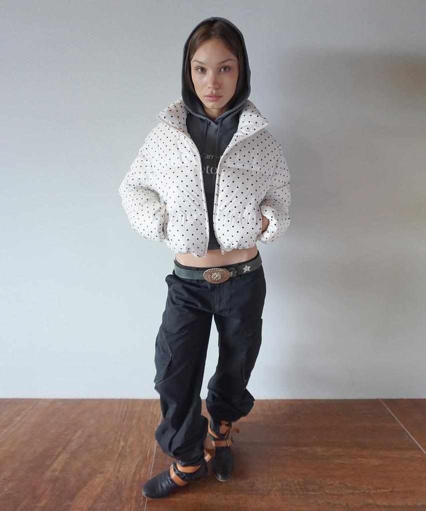 Sculptor Polka Cropped Puffer Down Ivory