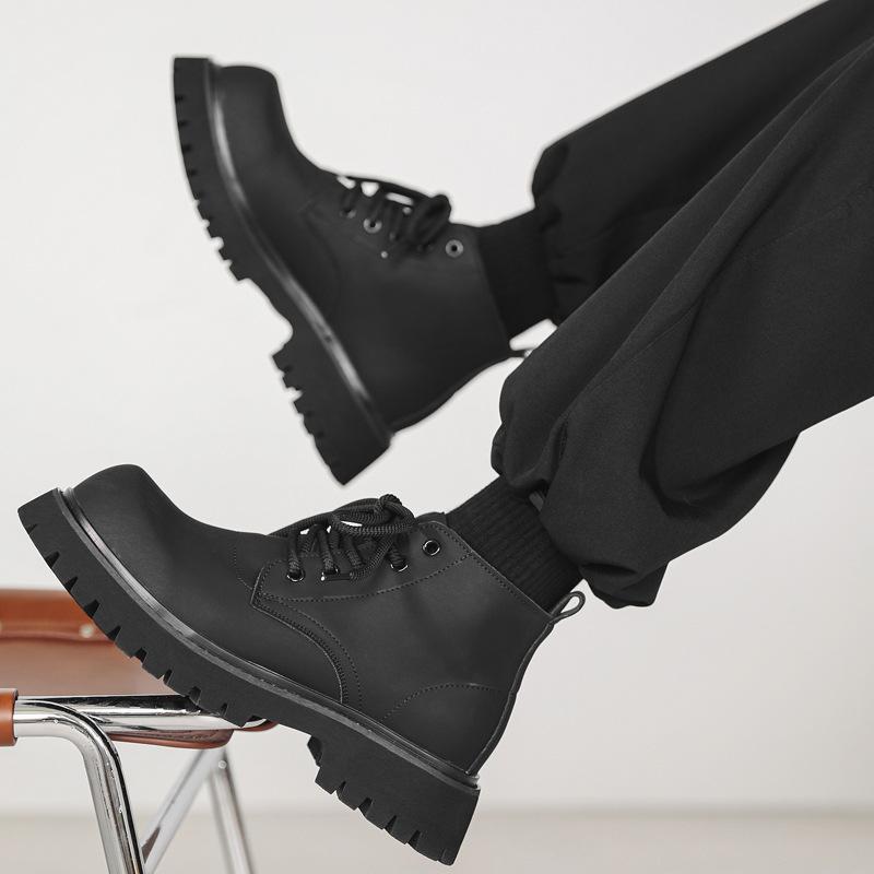 Мужские повседневные ботинки на платформе в британском стиле на шнуровке из натуральной кожи ковбойские ботильоны красивые осенне-зимние массивные боты для мужчин