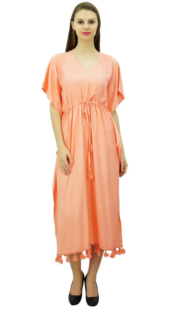 Bimba Женский длинный макси кимоно кафтан вискозный ночной халат с кисточками и завязками