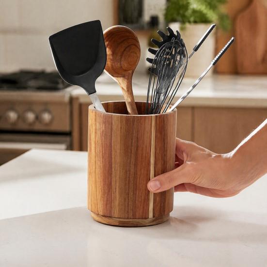 Подарок на новоселье для кухни, Вращающийся на 360 градусов деревянный держатель для кухонных принадлежностей, Вместительный настольный органайзер для кухонных инструментов, Современный стиль фермерского дома,