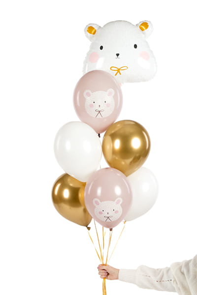 Partydeco Zestaw Balonów Biały Złoty Różowy 30 Cm Miś Polarny 6 Szt