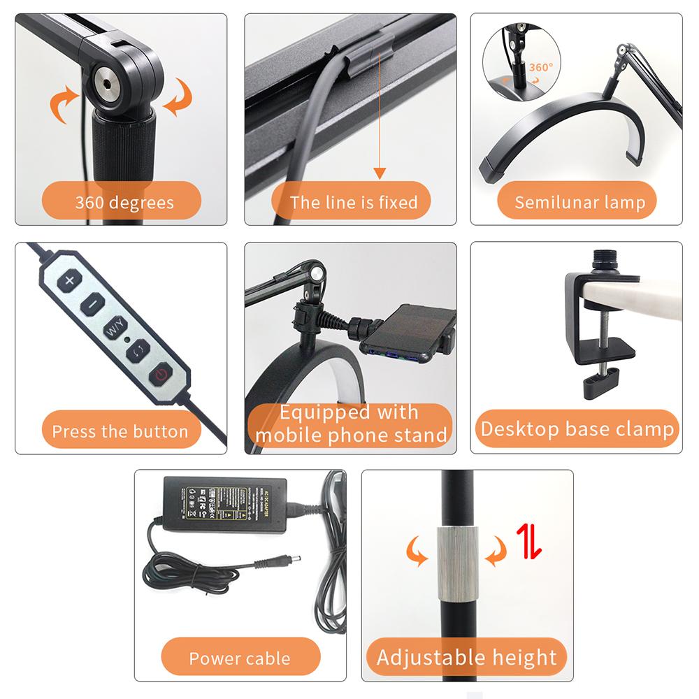 Andoer HD-M30X 36W Настольный светодиодный светильник для видеосъемки в форме полумесяца, заполняющий светильник, двухцветный свет 3200K-5600K