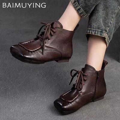 Кожаные балетки женские ботильоны с квадратным носком на шнуровке дизайнерская обувь 2025 года новый бренд зимние мягкие уютные оксфорды Botas De Mujer