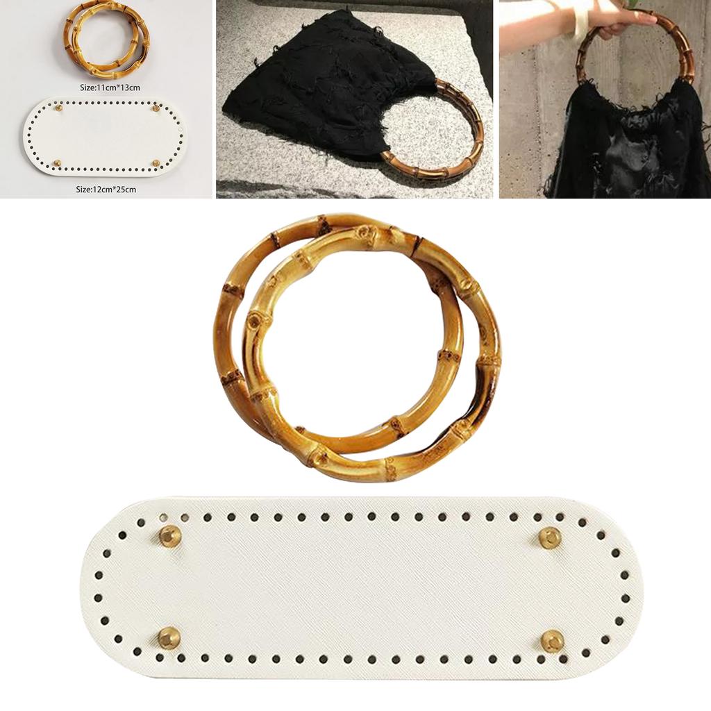 Crochet Bag Bottom Leather Base Tote Handle Set DIY Knitting Style 1