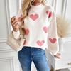 2025 Autumn/Winter Women's Christmas Love Jacquard Knit Sweater - European/American Style Semi-High Neck