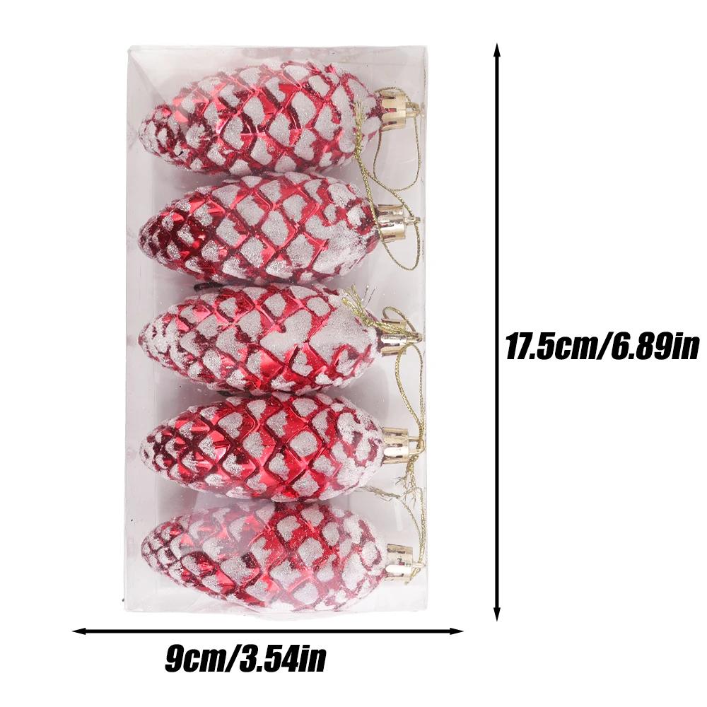 5Pcsbox Christmas Ball Ornaments Pine Nuts Ball Decor Christmas Tree Hanging Pendant Xmas New Year Party Garden Decor Supplies