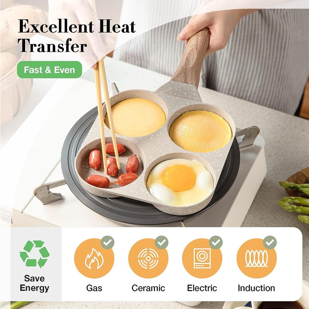 Сковорода с четырьмя яйцами, сковорода для яиц с антипригарным покрытием для омлета, подходит для индукционной посуды на газовой плите, мини-яйцеварка из пищевого гранита для завтрака