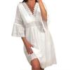 Women's Fashion Lace V-Neck Hollow Lace Flared Sleeve Gown Dresses