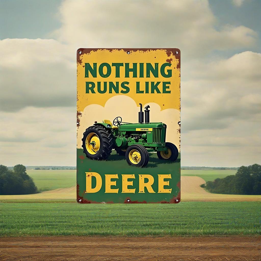 "GreenGold Vintage": Винтажная жестяная табличка Трактор John Deere | Культовый декор 'Nothing Runs Like Deere' для гаражных святилищ и амбаров"