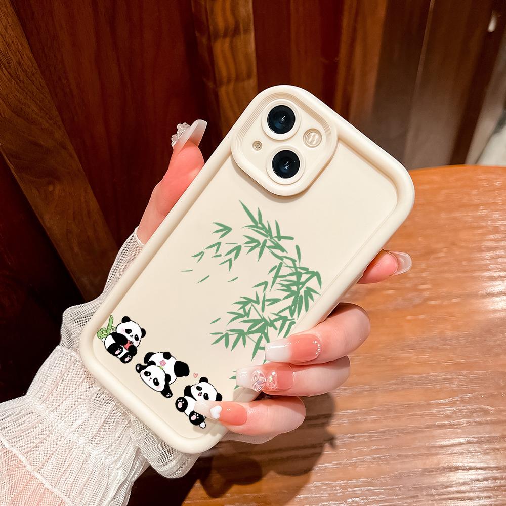 Для iPhone 16 15 14 13 12 11 Pro Max XS Max XR X SE 8 7 милый панда бамбуковый узор мягкий силиконовый полный защитный чехол для телефона