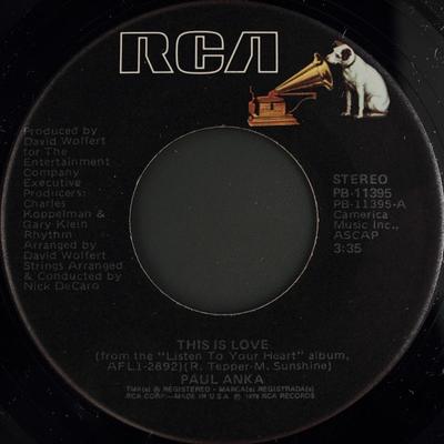7-дюймовая пластинка PAUL ANKA - This Is Love / I'm By Myself Again PB11395 RCA 1978 US Поп Б/У