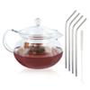 45 Cl Glass Teapot + 4 Stainless Steel Straws