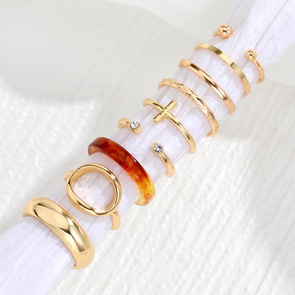 Золотое Роскошное Открытое Кольцо Простое Открытое Очарование Модное Кольцо 9-компонентное Кольцо Комбинация Глянцевый Вечерний Франк Женское Подарочное Кольцо Универсальный Комплект Ювелирных Изделий