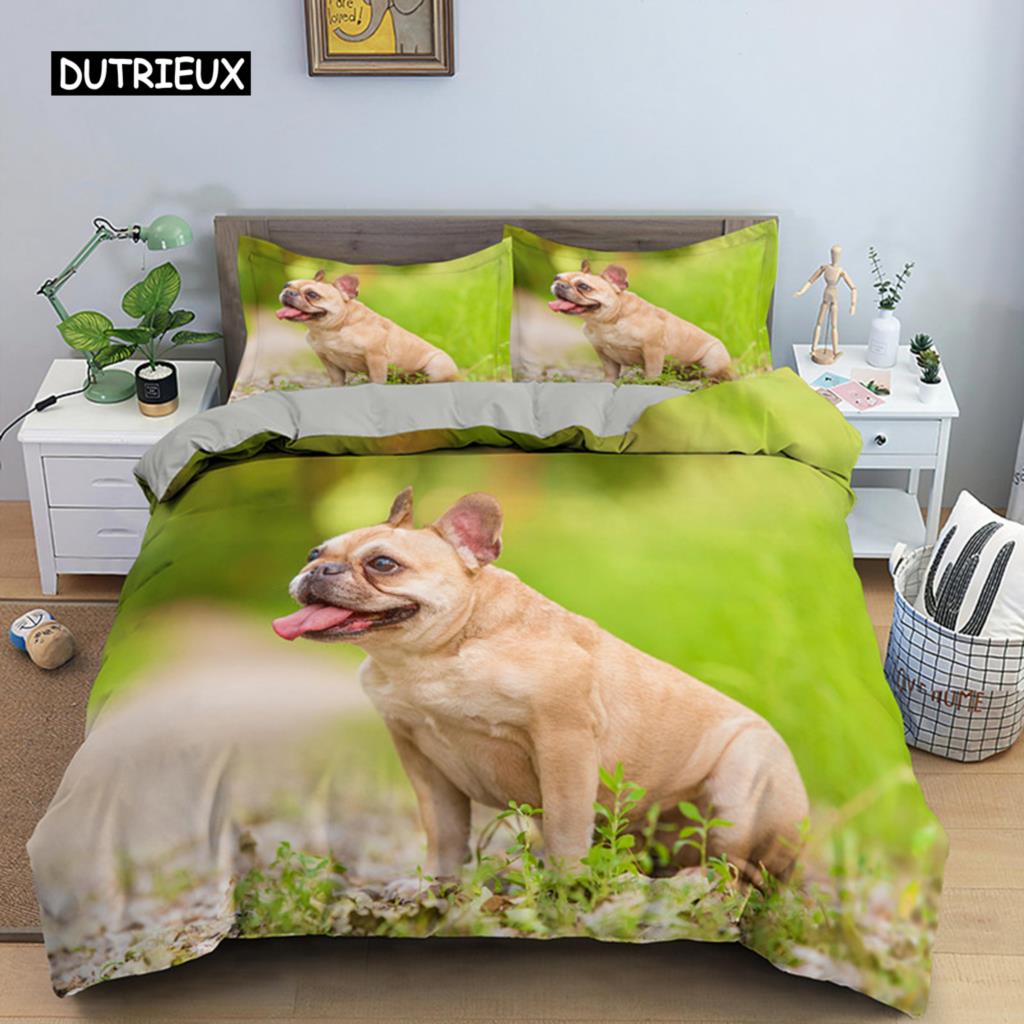 Милый мультяшный бульдог с рисунком пододеяльника, комплект постельного белья размера «king-size», декор комнаты, мягкое одеяло из микрофибры/покрывало 2/3 шт.