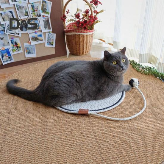 Cat Scratcher Mat Natural Cotton Rope Scratching Mat Cat Ear Design Scratcher with Ball Toy Furniture Protector for Wall Couch Carpet Sofa