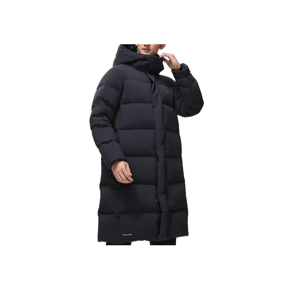 Li-Ning Фитнес-серия, длинный пуховик с логотипом на спине, мужская верхняя одежда, черный AYMT107-1