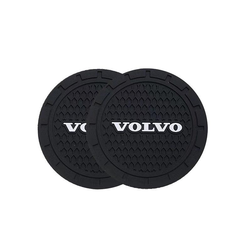 crbuk5 2Pcs Car Silicone Coaster Anti-Slip Water Cup Drink Mat Interior Decoration For Volvo XC90 V90 V60 XC60 V40 EC40 EX40 Keychain
