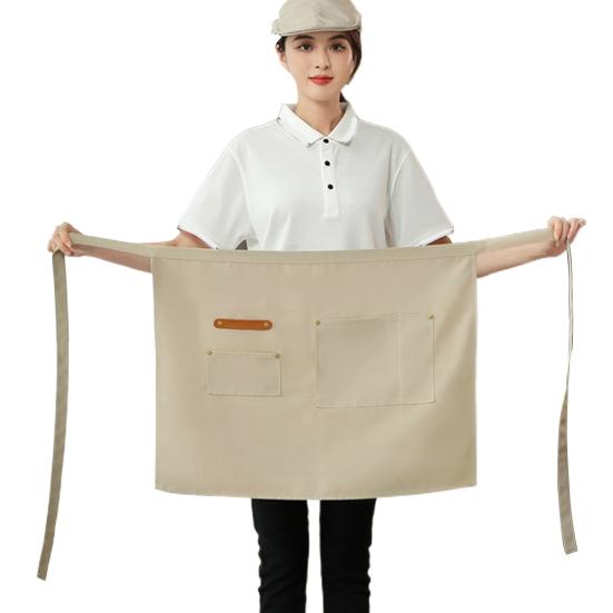 Half Apron with Pockets Waterproof Apron Stain-Resistant for Server Chef Cloth Solid Color Kitchen