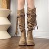 Women's Knee-high Boots High Quality Suede Cowhide Boot Retro Western Cowboy Boots for Women Fashion Knight Boot Botas Mujer2025