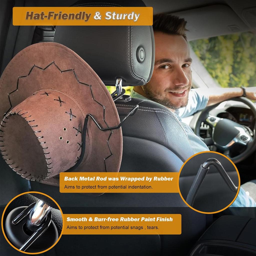 Idefair Cowboy Hat Holder Rack For Truck Car SUV Hard Hats Stand Western Accessories For Men Women Travel Automotive Seat Back Storage Organizer