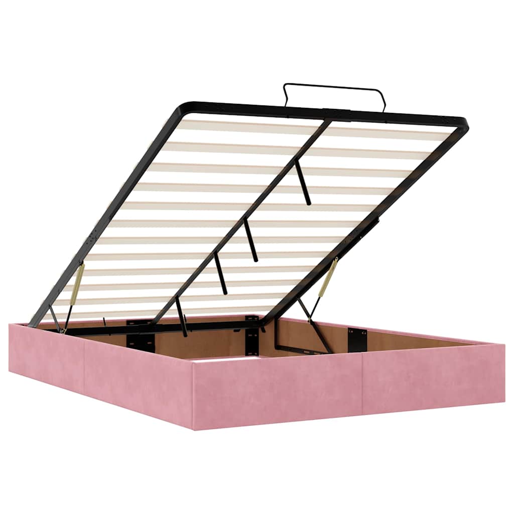 Ottoman Bed with Mattress Pink 140x190 cm Velvet