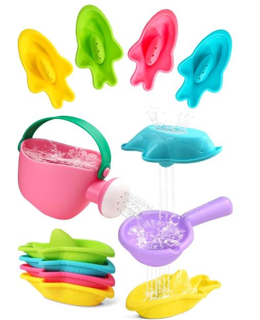 6pc Bath Toys Set Plastic Floating Boats Watering Can and Strainer for Kids Bath Time Play and Water Activities