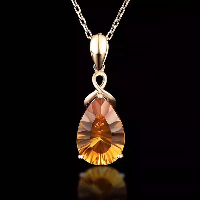 Natural Fanta Stone Classic 3 Carat 18K Gold Inlaid Colored Gemstone Engagement Wedding Women's Pendant Necklace