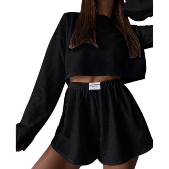 2 шт./компл., женский топ, шорты, наряд с открытой эластичной резинкой на талии, свободные, с длинными рукавами и круглым вырезом, тонкие однотонные дышащие мягкие домашние футболки, комплект с шортами