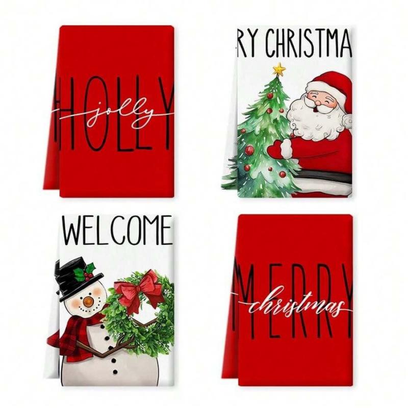 Christmas Printed Microfiber Dish Cloths, Creative Kitchen Table Cleaning Towels Christmas Home Decor